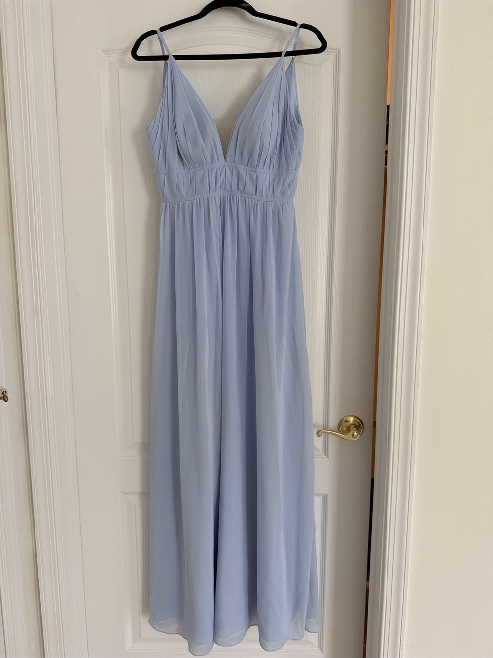 Revelry Periwinkle V-Neck Spaghetti Strap Bridesmaid Dress